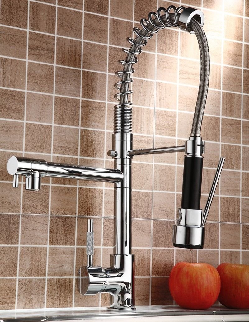 Kitchen Faucet Chrome Finish Color Changing LED Pull-Down Kitchen Sprayer